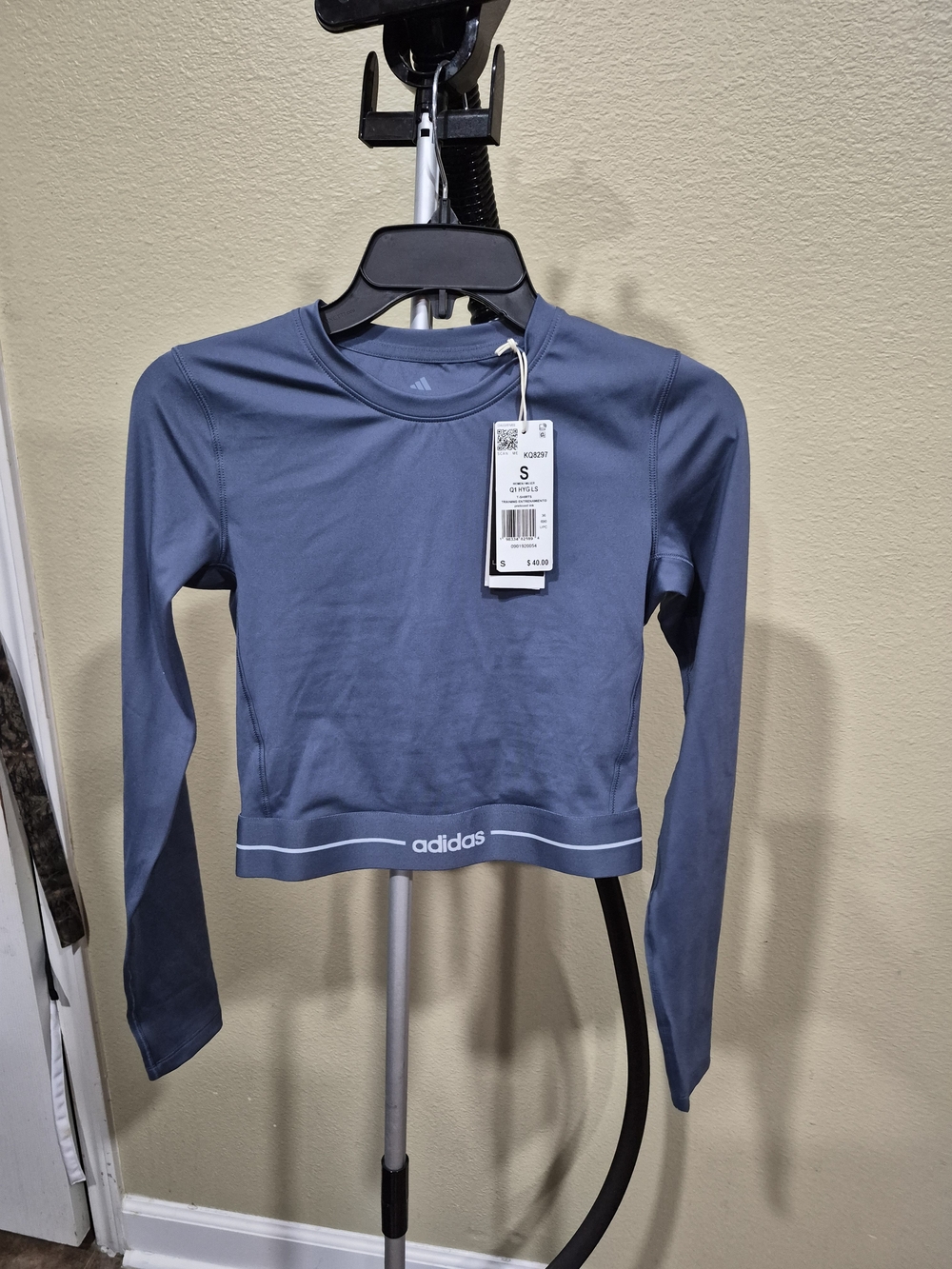 Adidas Long-Sleeve Crop Top in Slate Blue Size S